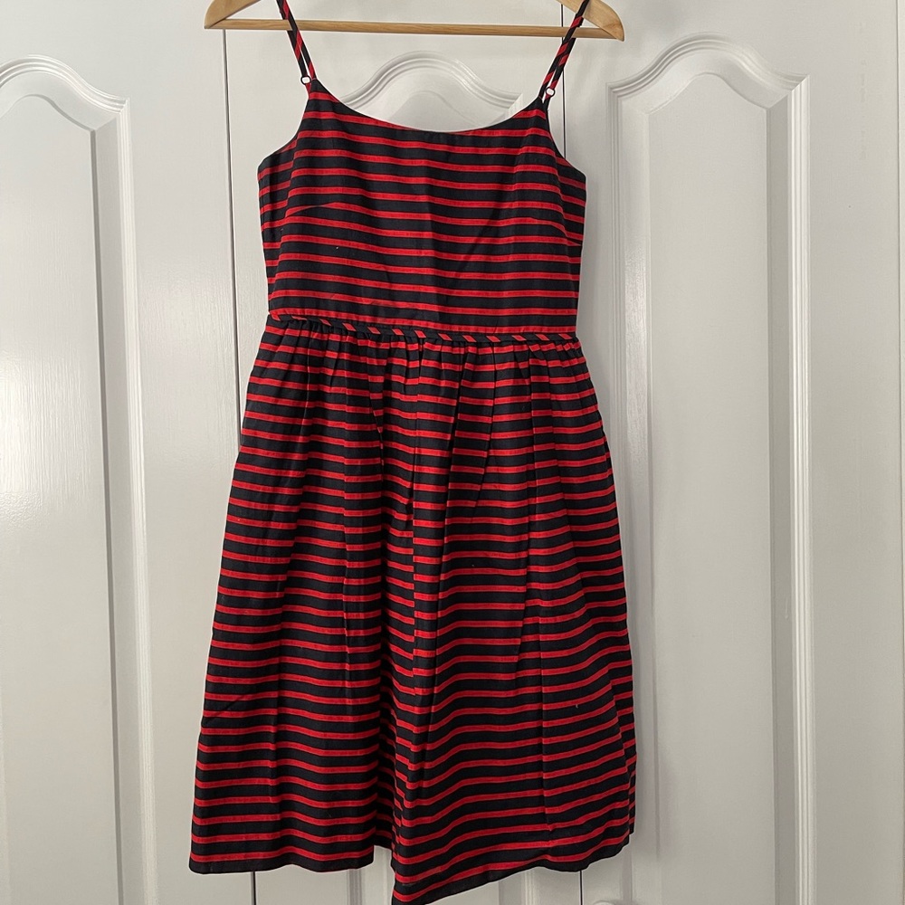 J. Crew Red and Navy Stripe Dress